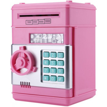 Скарбничка сейф з кодовим замком і купюропріємником Piggy Bank SAFE, для паперових грошей і монет Рожевий