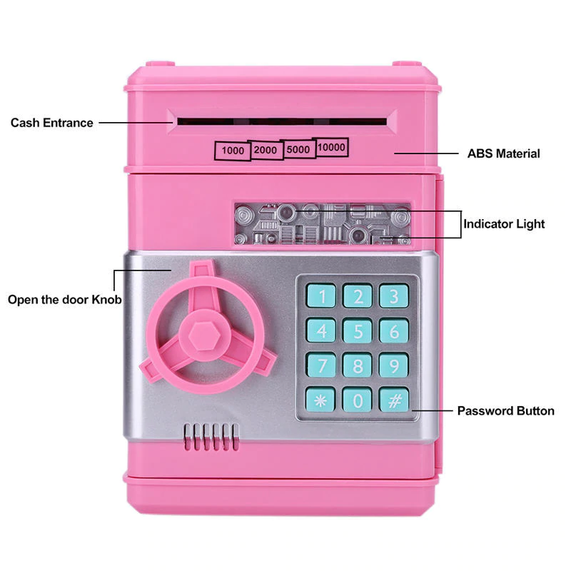 Копилка сейф с кодовым замком и купюроприемником  Piggy Bank SAFE, для бумажных денег и монет Розовый фото - 2