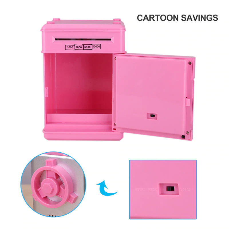 Скарбничка сейф з кодовим замком і купюропріємником Piggy Bank SAFE, для паперових грошей і монет Рожевий фото - 3
