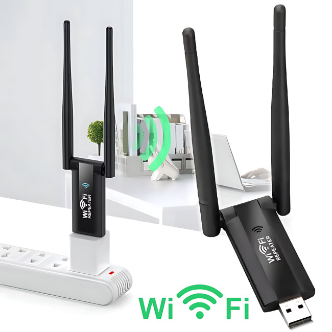 USB WiFi ретранслятор с двумя антеннами, скоростью до 300 Мбит/с, 20 м покрытия