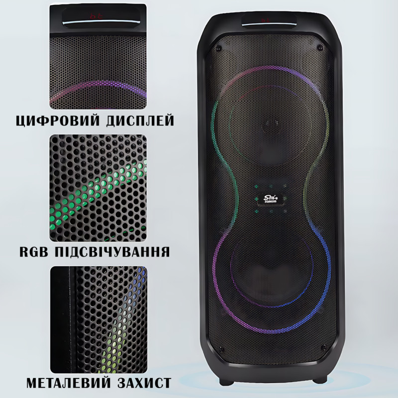 Портативна колонка SING-E ZQS8255 з караоке, Bluetooth, 40 Вт, 12" динамік, RGB-підсвітка, FM-радіо фото - 7