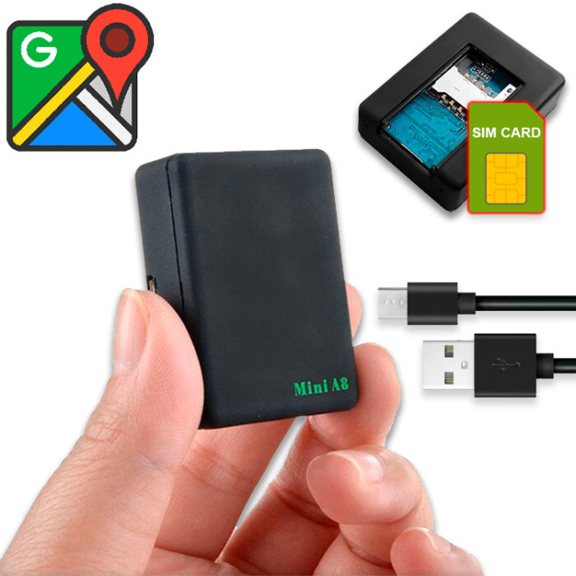Відстежуючий Mini A8 GPS Трекер з мікрофоном, до 9 днів в автономному режимі, 4 см
