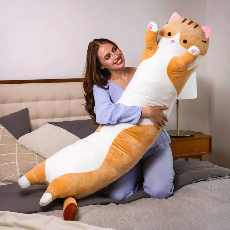 Мягкая игрушка Кот Батон, 110 см, из плюша и хлопка, рыжий фото - 2