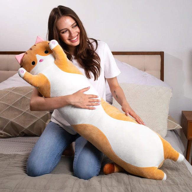 Мягкая игрушка Кот Батон, 110 см, из плюша и хлопка, рыжий