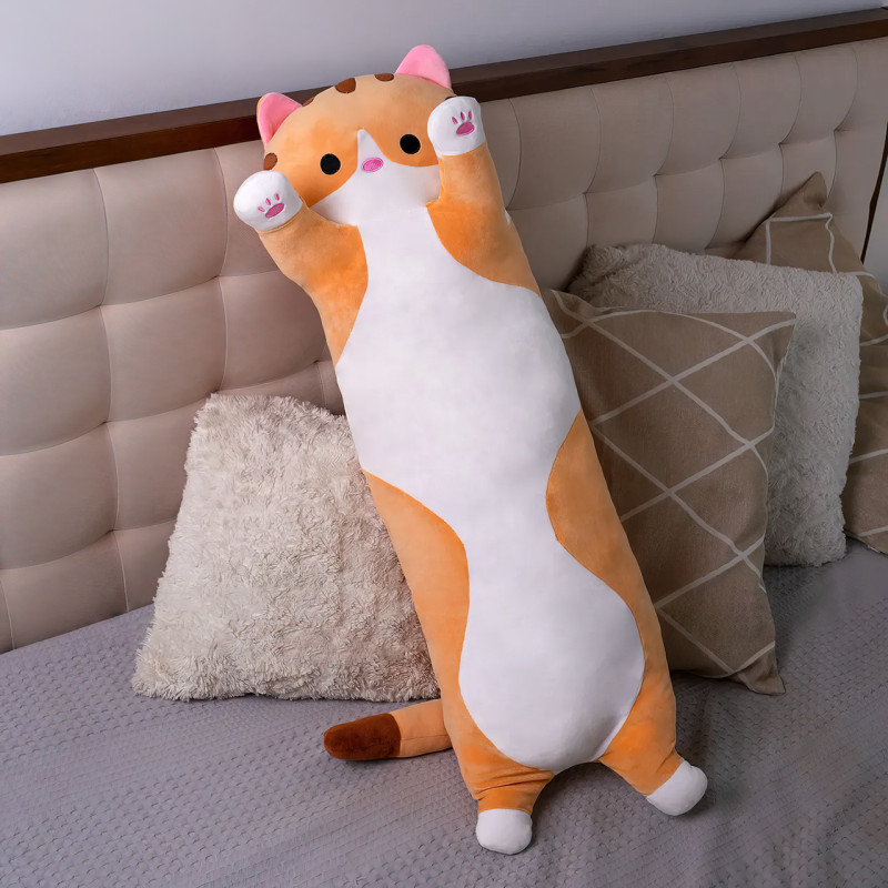 Мягкая игрушка Кот Батон, 110 см, из плюша и хлопка, рыжий фото - 3
