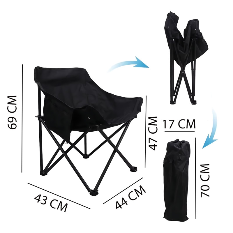 Складаний кемпінговий стілець Moon Chair зі спинкою та кишенею, оксфорд і вуглецева сталь, до 120 кг, з чохлом фото - 10