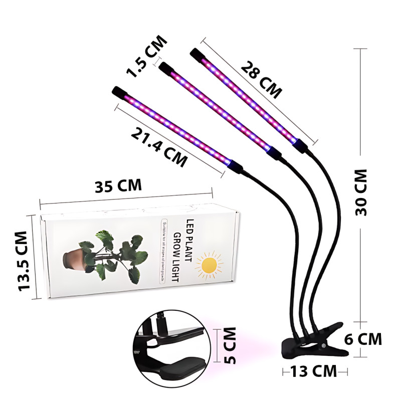 Фитолампа 3в1 FitoGrowLamp MA597 30 Вт, гибкая, 8 режимов яркости, таймер, полный спектр, USB, 54 LED диода фото - 9