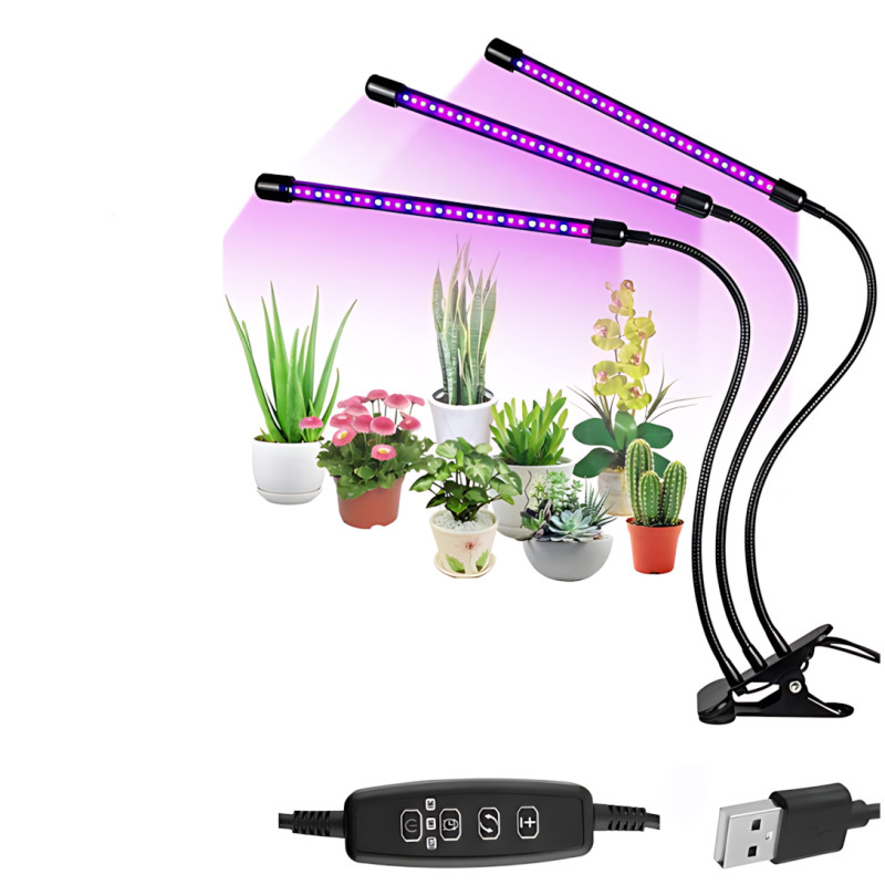 Фитолампа 3в1 FitoGrowLamp MA597 30 Вт, гибкая, 8 режимов яркости, таймер, полный спектр, USB, 54 LED диода фото - 7