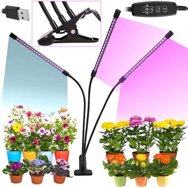 Фитолампа 3в1 FitoGrowLamp MA597 30 Вт, гибкая, 8 режимов яркости, таймер, полный спектр, USB, 54 LED диода