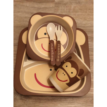 Набор детской бамбуковой посуды Elit LUX Baby 5 приборов, коллекция животных обезьянка