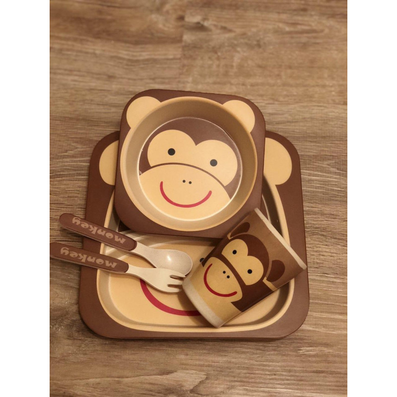 Набор детской бамбуковой посуды Elit LUX Baby 5 приборов, коллекция животных обезьянка фото - 0
