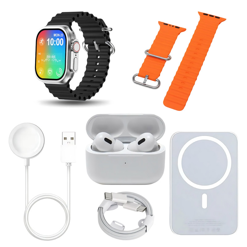 Подарочный набор 4-в-1: смарт-часы Smart Watch RM22, беспроводные наушники Air Pro + беспроводной Power Bank 5000 мАч + 2 ремешка фото - 10