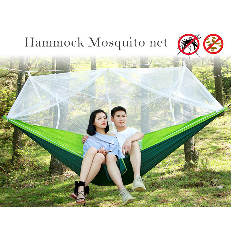 Подвесной гамак с москитной сеткой HIeha нейлоновый, с карманом, полный комплект, зеленый фото - 4
