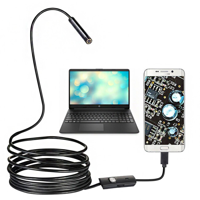 Гибкий USB эндоскоп 1/0.3МП  Endoscope android camera, Для андроид и ПК, гибкий провод, подсветка