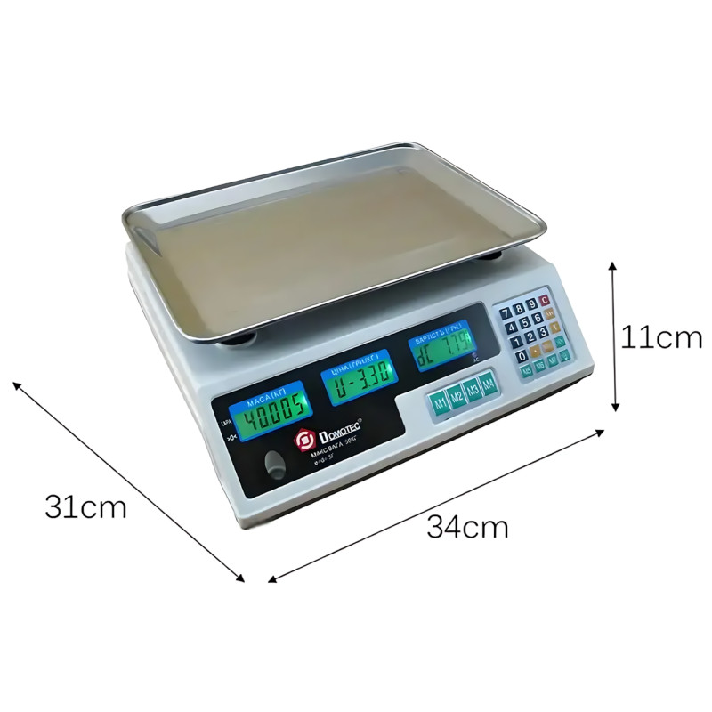 Весы торговые электронные Domotec MS-228, до 50 кг/5 г, двусторонний LCD-дисплей с подсветкой, от сети 220V и аккумулятора 6V фото - 10