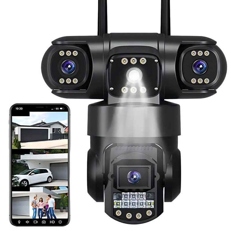 Уличная Wi-Fi IP камера видеонаблюдения v380, 3 объектива, поворот 270°, ночное видение 20 м, датчик движения фото - 2