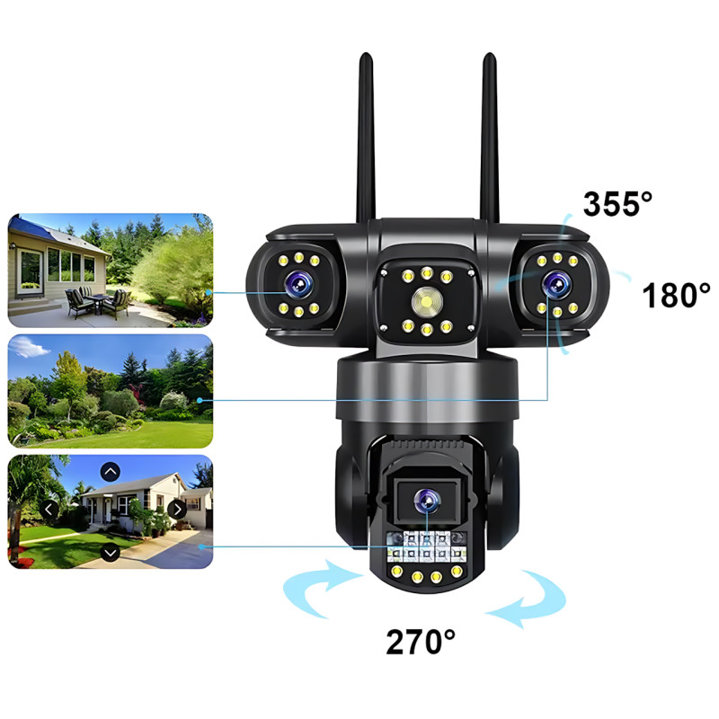 Уличная Wi-Fi IP камера видеонаблюдения v380, 3 объектива, поворот 270°, ночное видение 20 м, датчик движения фото - 4