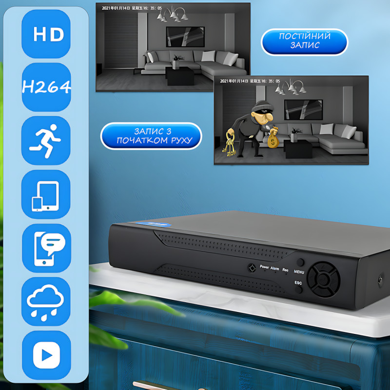 Відеореєстратор DVR CAD 6608/1208 AHD 8 каналів, підтримка IP-камер, стиснення H.264, VGA/HDMI виходи фото - 6
