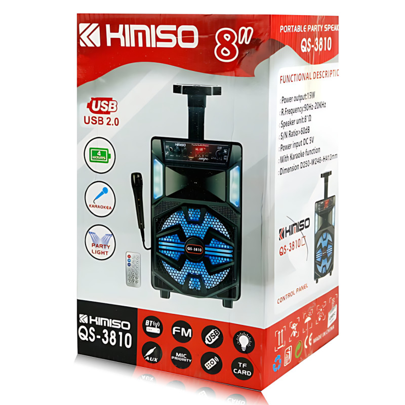 Колонка Kimiso QS-3810 15 Вт, караоке + мікрофон, світловузика, Bluetooth/FM/USB/TF/AUX, акумулятор фото - 10