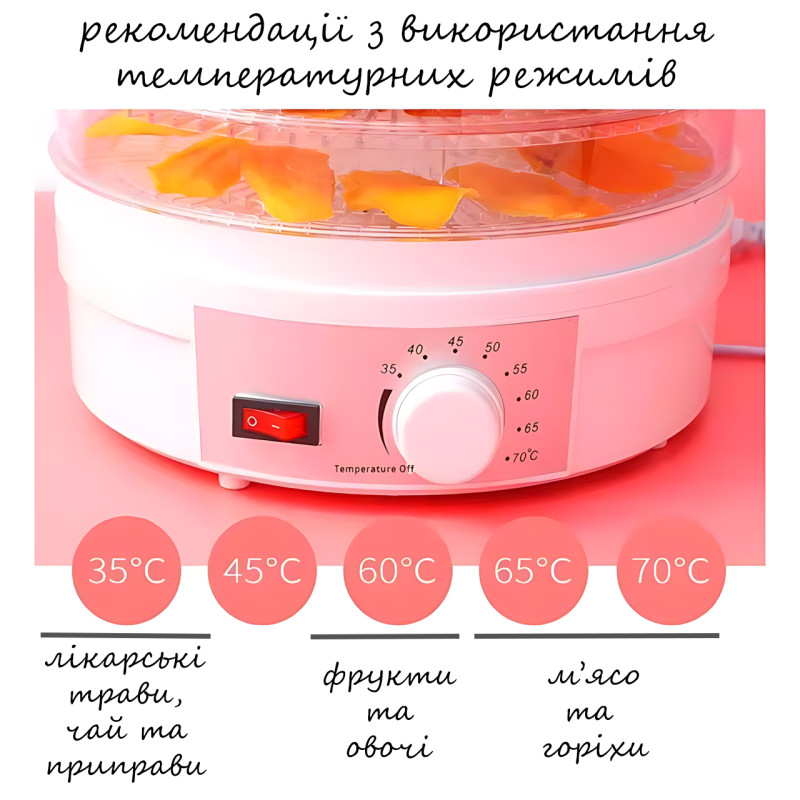 Електросушарка для овочів і фруктів MAXTOP MP-5077, дегідратор 1000 Вт, 5 секцій, 35-70 °C, з вентилятором фото - 6
