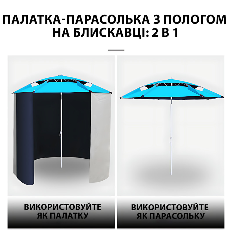 Зонт палатка HD-242 с пологом на молнии из Oxford 210T и стекловолокна, 2.5  м, синий фото - 2
