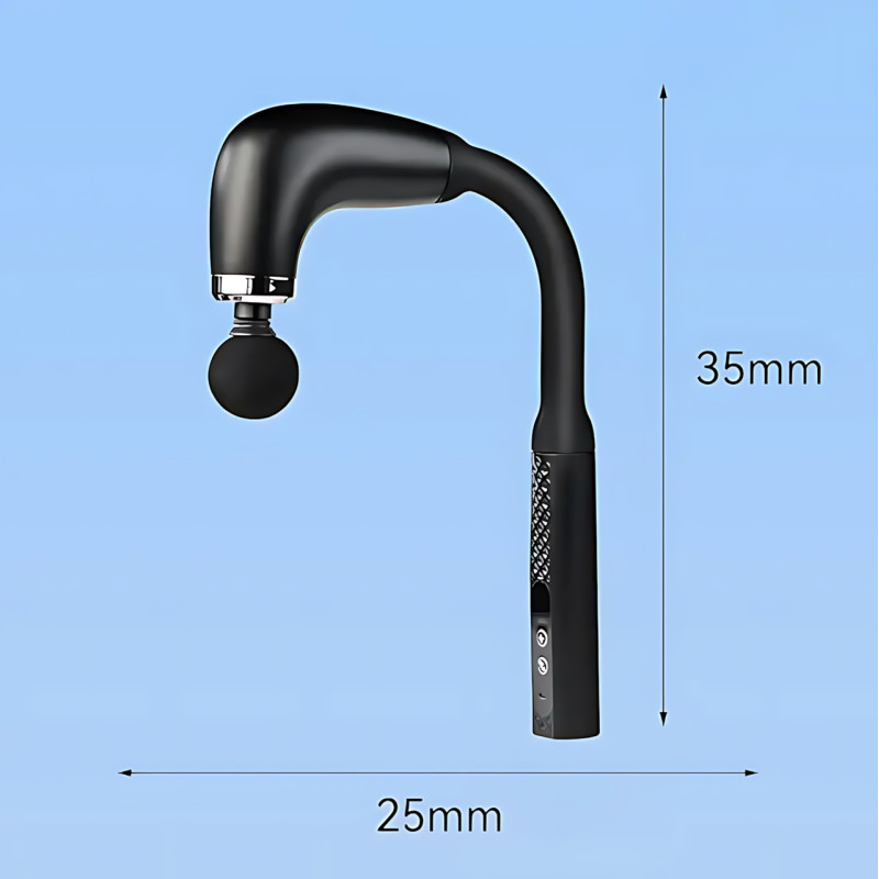 Масажер-пістолет для спини та м'язів GB-868 з довгою ручкою, 9 режимів, 4 насадки, РК-дисплей, акумулятор, чорний фото - 9