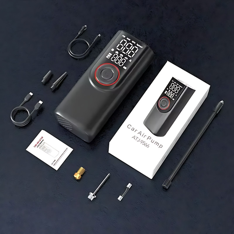 Портативный компрессор ATJ-9566 (3×2000mAh, 80W, 3–150 PSI) с цифровым дисплеем, LED-фонариком, Powerbank и набором насадок фото - 47