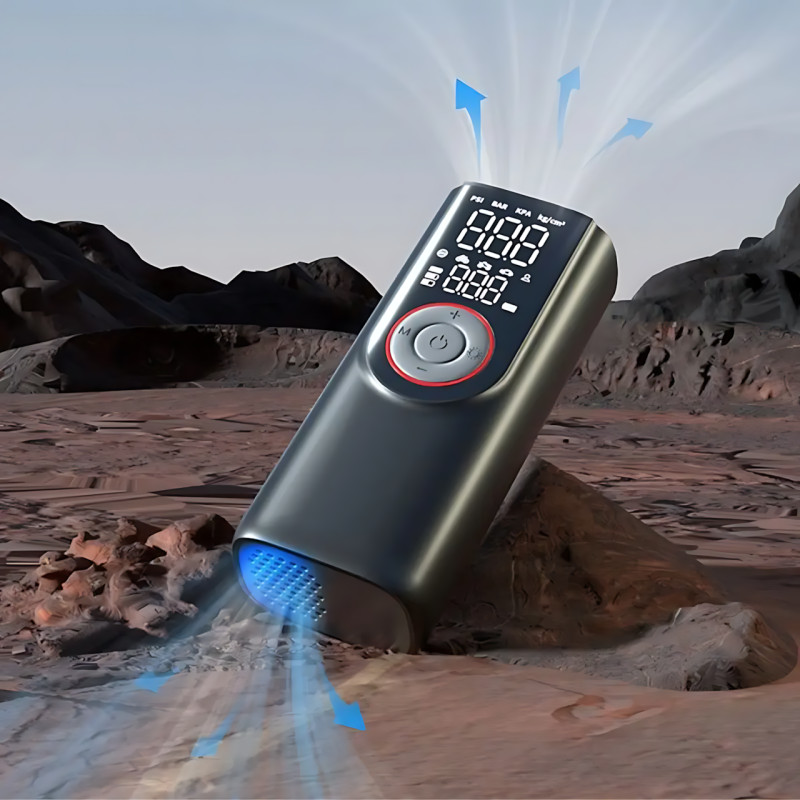 Портативный компрессор ATJ-9566 (3×2000mAh, 80W, 3–150 PSI) с цифровым дисплеем, LED-фонариком, Powerbank и набором насадок фото - 13