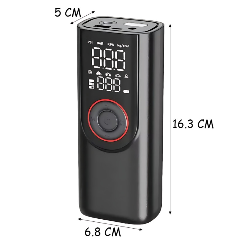 Портативный компрессор ATJ-9566 (3×2000mAh, 80W, 3–150 PSI) с цифровым дисплеем, LED-фонариком, Powerbank и набором насадок фото - 41