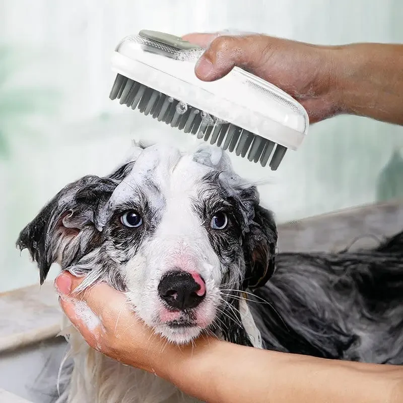 Масажна щітка для купання тварин Body brush LY-528 з м'якою щетиною, диспенсер для шампуню, дрібні зубці фото - 7
