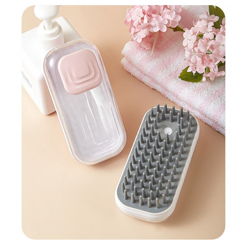 Масажна щітка для купання тварин Body brush LY-528 з м'якою щетиною, диспенсер для шампуню, дрібні зубці фото - 3