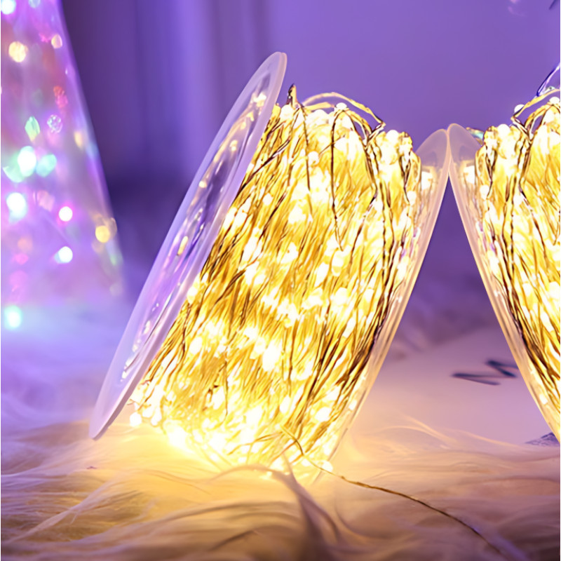 Светодиодная гирлянда-нить, 400 LED, теплый желтый цвет, прозрачный провод, от сети 220В, с пультом ДУ, для дома/улиц, 100 метров фото - 9
