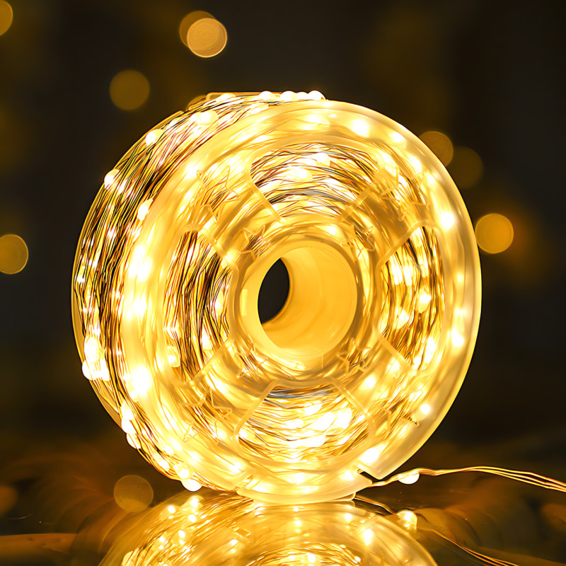 Светодиодная гирлянда-нить, 400 LED, теплый желтый цвет, прозрачный провод, от сети 220В, с пультом ДУ, для дома/улиц, 100 метров фото - 5