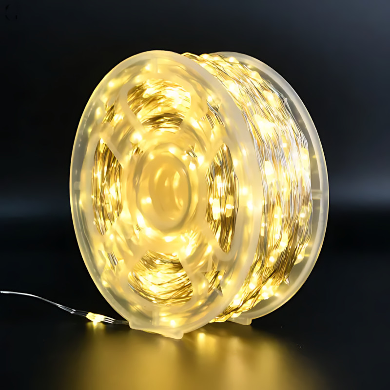 Светодиодная гирлянда-нить, 400 LED, теплый желтый цвет, прозрачный провод, от сети 220В, с пультом ДУ, для дома/улиц, 100 метров фото - 3