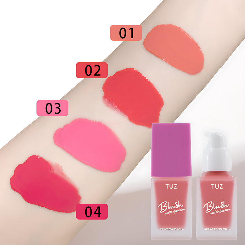 Кремовый мультитаскер TUZ Liquid Blush Brightens, с матовым финишем, водонепроницаемый, 20 мл, 4 оттенка Красно-розовый фото - 6