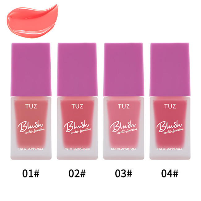 Кремовый мультитаскер TUZ Liquid Blush Brightens, с матовым финишем, водонепроницаемый, 20 мл, 4 оттенка Красно-розовый