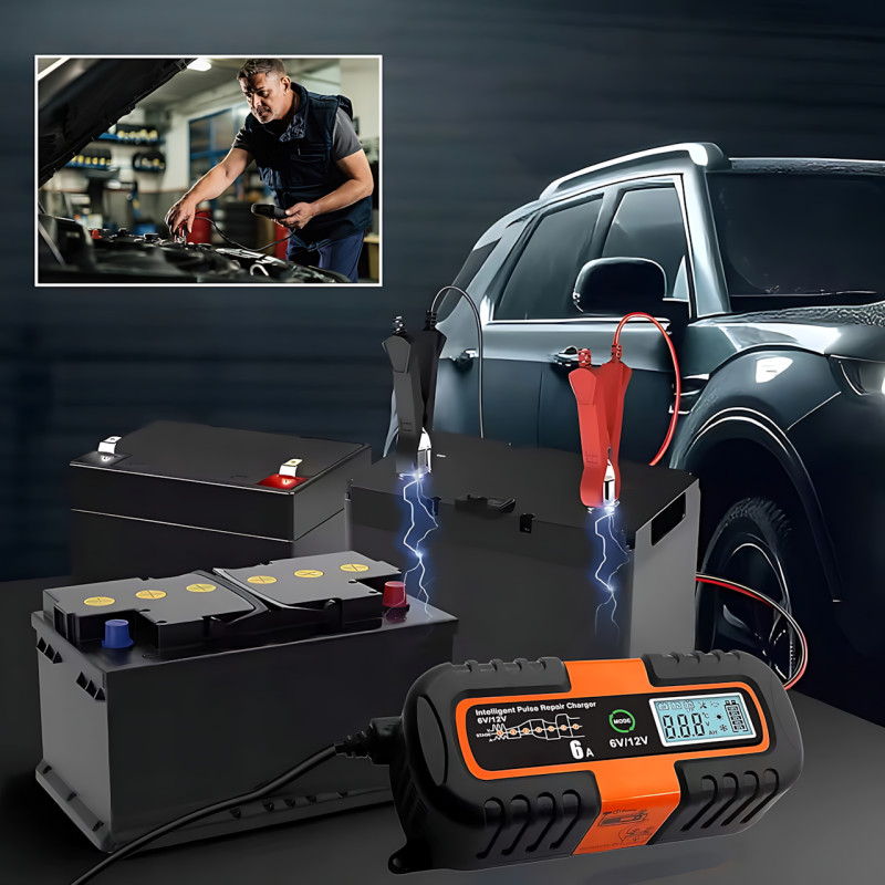 Автоматическое зарядное устройство для аккумуляторов Smart Charger, 6В/12В 6A, с функцией восстановления, AGM/GEL/WET, ЖК-дисплей фото - 8