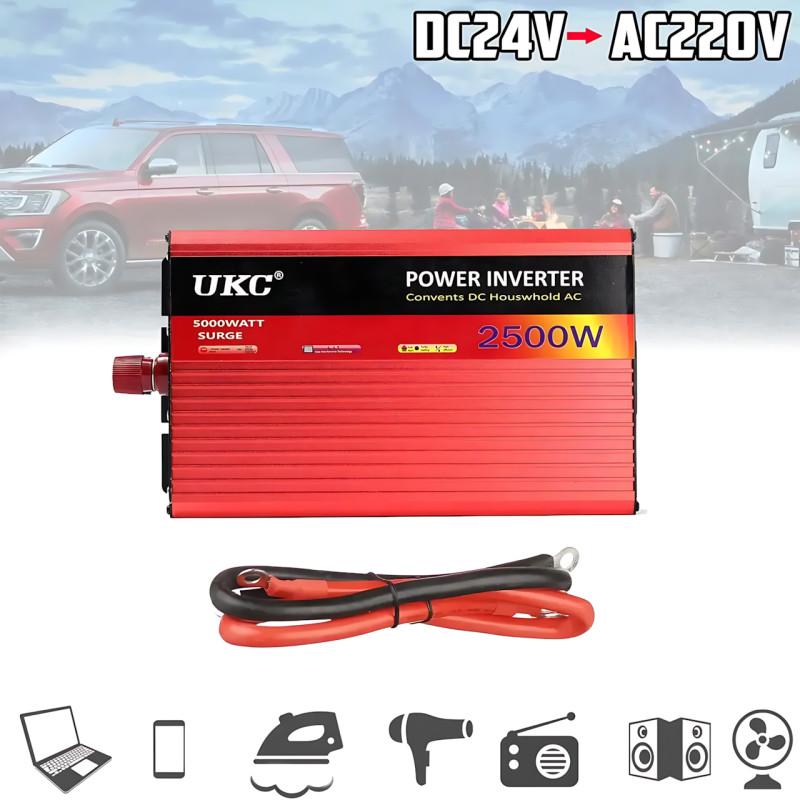 Автомобильный инвертор AR 2500W 24V &rarr; 220V с USB, 2 вентилятора, защита от перегрузки и перегрева, алюминиевый корпус, AC/DC фото - 8