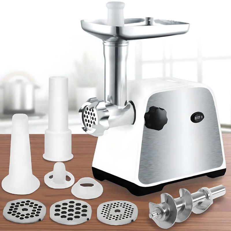 Мясорубка электрическая Domotec MS-2028, 4500 Вт, 3 решётки, насадки для колбас и кеббе, реверс, защита от перегрузки фото - 8