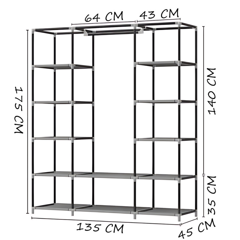 Портативна тканинна шафа органайзер Storage Wardrobe HCX 68130 на 3 секції, 175х45х130 см фото - 6