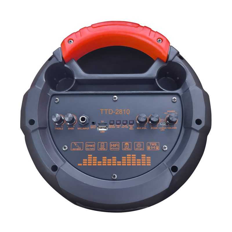 Беспроводная портативная колонка Bluetooth TTD-2810 с проводным микрофоном, 8,5'', 2х20 Вт, RGB фото - 5