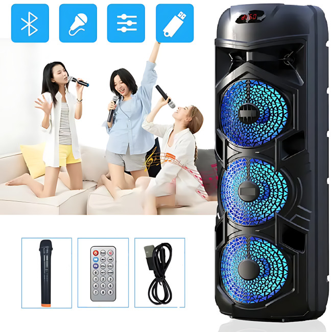 Беспроводная портативная колонка Bluetooth TTD-2810 с проводным микрофоном, 8,5'', 2х20 Вт, RGB