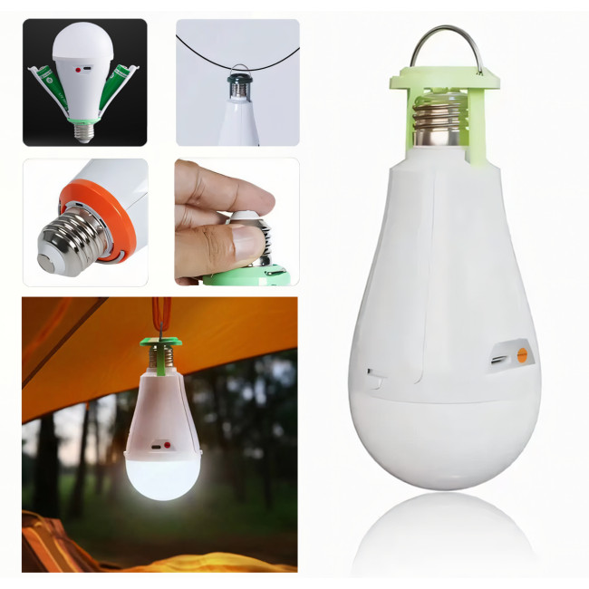 Перезаряжаемая лампа фонарь, 20W, светодиодная, USB, на крючке с входом под патрон E27, аварийная лампа, белая