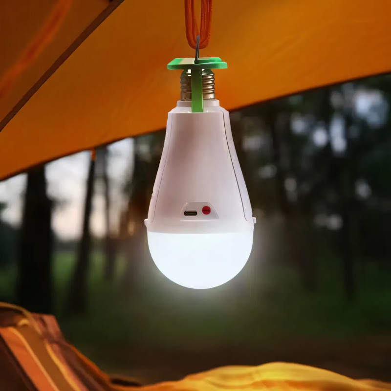 Перезаряжаемая лампа фонарь, 20W, светодиодная, USB, на крючке с входом под патрон E27, аварийная лампа, белая фото - 5