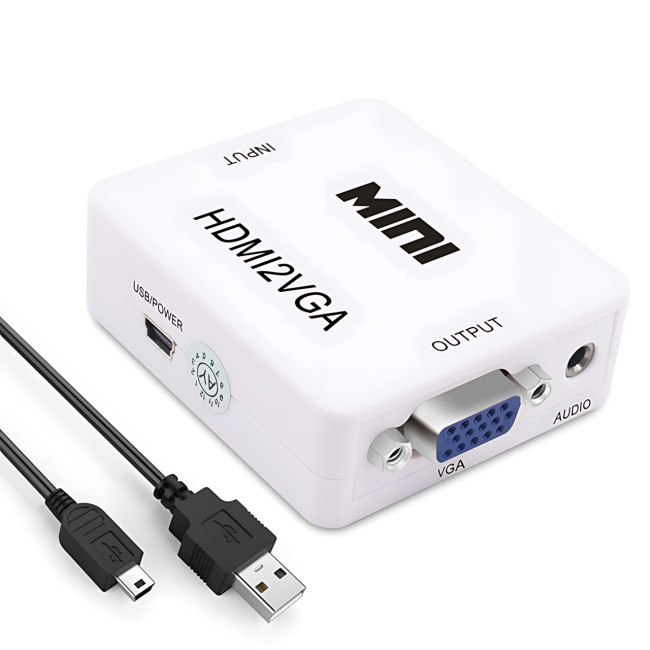 Конвертер HDMI to VGA с аудио 3.5 мм, 1080P, питание от HDMI