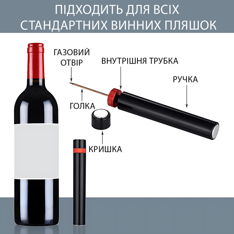 Пневматический штопор для вина с иглой и насосом, без батареек, быстрое открытие, портативный, для всех винных бутылок фото - 5