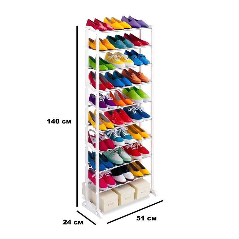 Полка для обуви Amazing Shoe Rack на 30 пар, 10 полок, складной стеллаж, белый фото - 6