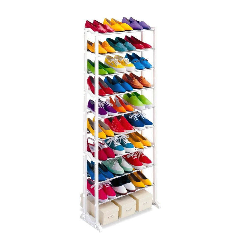 Полка для обуви Amazing Shoe Rack на 30 пар, 10 полок, складной стеллаж, белый фото - 2