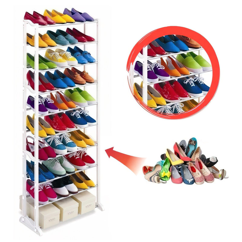 Полка для обуви Amazing Shoe Rack на 30 пар, 10 полок, складной стеллаж, белый фото - 4