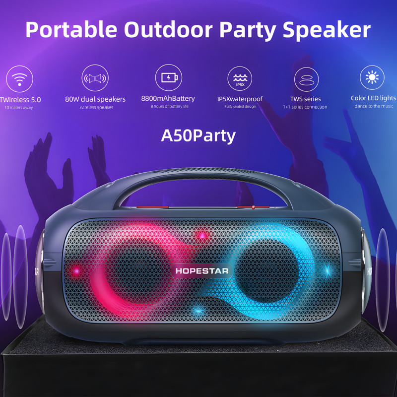 Портативна бездротова колонка Hopestar A50 party, 80W, 12000 mAh, захист від вологи фото - 6
